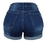 WW | Damen Stretch Mittelhohe Denim-Shorts mit Löchern