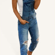 WW | Doppel Schulter Träger Zerrissener Denim Overall Damen Lässig