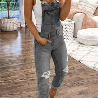 WW | Doppel Schulter Träger Zerrissener Denim Overall Damen Lässig