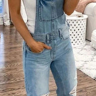 WW | Doppel Schulter Träger Zerrissener Denim Overall Damen Lässig