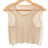 WW | Sexy Mesh Blitz Diamant Fischernetz Weste Nachtclub Perspektive heißes Mädchen T-Shirt Top