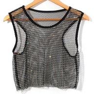 WW | Sexy Mesh Blitz Diamant Fischernetz Weste Nachtclub Perspektive heißes Mädchen T-Shirt Top
