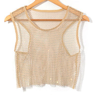 WW | Sexy Mesh Blitz Diamant Fischernetz Weste Nachtclub Perspektive heißes Mädchen T-Shirt Top
