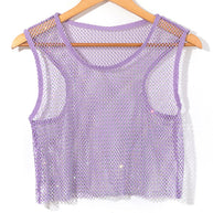 WW | Sexy Mesh Blitz Diamant Fischernetz Weste Nachtclub Perspektive heißes Mädchen T-Shirt Top
