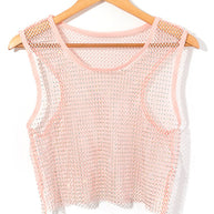WW | Sexy Mesh Blitz Diamant Fischernetz Weste Nachtclub Perspektive heißes Mädchen T-Shirt Top