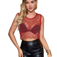 WW | Sexy Mesh Blitz Diamant Fischernetz Weste Nachtclub Perspektive heißes Mädchen T-Shirt Top