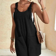 WW | Damen Einfarbige Patch-Tasche Schnürung Freizeit Overall