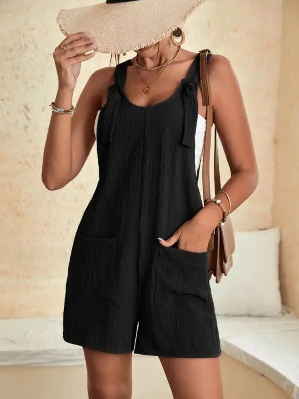 WW | Damen Einfarbige Patch-Tasche Schnürung Freizeit Overall