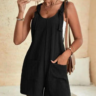 WW | Damen Einfarbige Patch-Tasche Schnürung Freizeit Overall