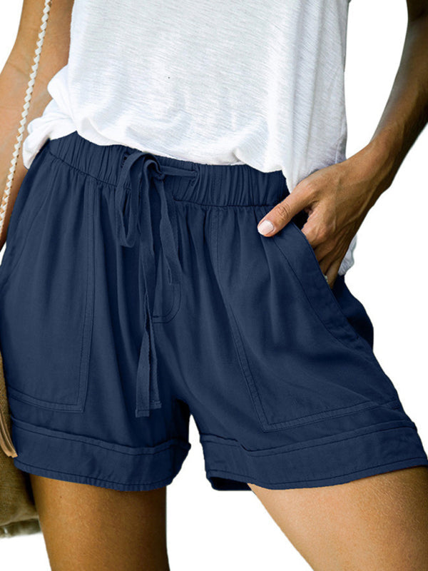 WW | Damen Hohe Taille Schnür Loose Gerade Shorts