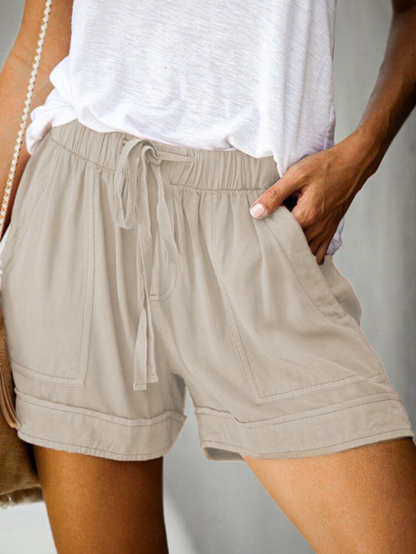 WW | Damen Hohe Taille Schnür Loose Gerade Shorts