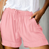 WW | Damen Hohe Taille Schnür Loose Gerade Shorts