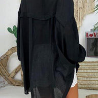 WW | Baumwoll-Leinen-Shirt Plus Size Damen Knopf Locker Langarm Freizeitshirt Damen Oberteile