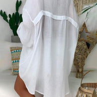 WW | Baumwoll-Leinen-Shirt Plus Size Damen Knopf Locker Langarm Freizeitshirt Damen Oberteile