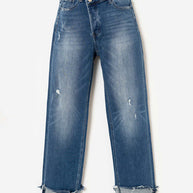 WW | Damen Denim Gewaschene Hochbund Modische Lässige Design Taillenzughose