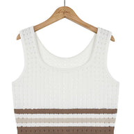 WW | Khaki Streifenmuster Offene Masche Crop Top & Bleistiftrock Satz