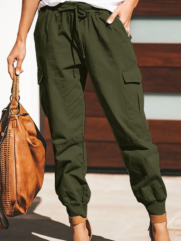 WW | Damen Einfarbige Freizeitmode Taschen Knoten Cargo Hose Damen Hosen