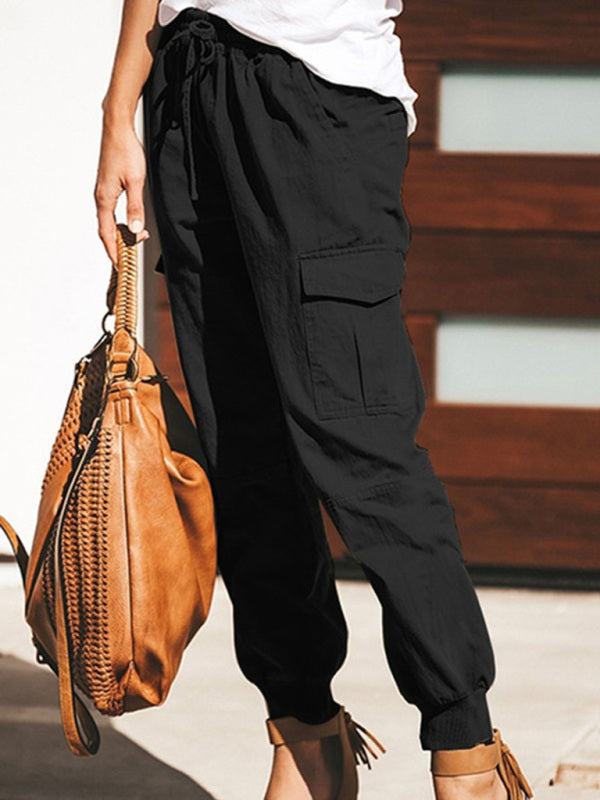 WW | Damen Einfarbige Casual Mode Tasche Krawatte Cargo Hose Damen Hosen