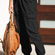 WW | Damen Einfarbige Casual Mode Tasche Krawatte Cargo Hose Damen Hosen