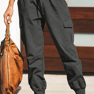 WW | Damen Einfarbige Casual Mode Tasche Krawatte Cargo Hose Damen Hosen