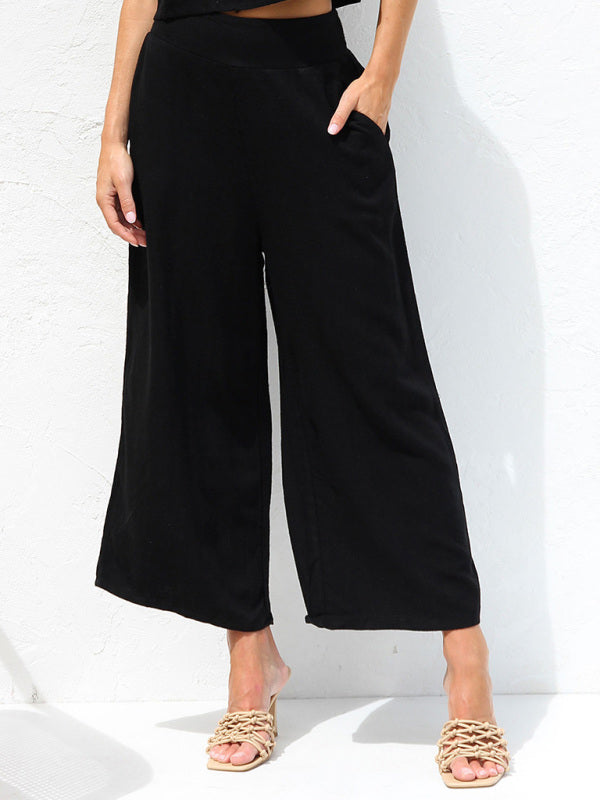 W&W Mode | Damen Lässige Ärmellose Knopfleiste Weste Kurze Weit Geschnittene Hose Baumwolle Und Leinen Anzug