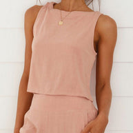 WW | Damen Lässige Ärmellose Knopfleiste Weste Kurze Weit Geschnittene Hose Baumwolle Und Leinen Anzug