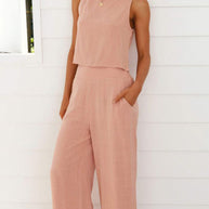 WW | Damen Lässige Ärmellose Knopfleiste Weste Kurze Weit Geschnittene Hose Baumwolle Und Leinen Anzug