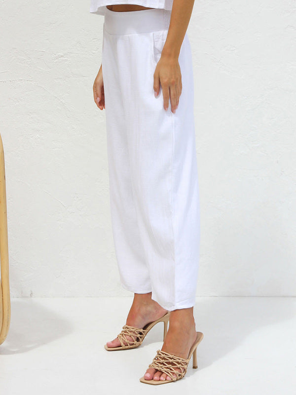 W&W Mode | Damen Lässige Ärmellose Knopfleiste Weste Kurze Weit Geschnittene Hose Baumwolle Und Leinen Anzug