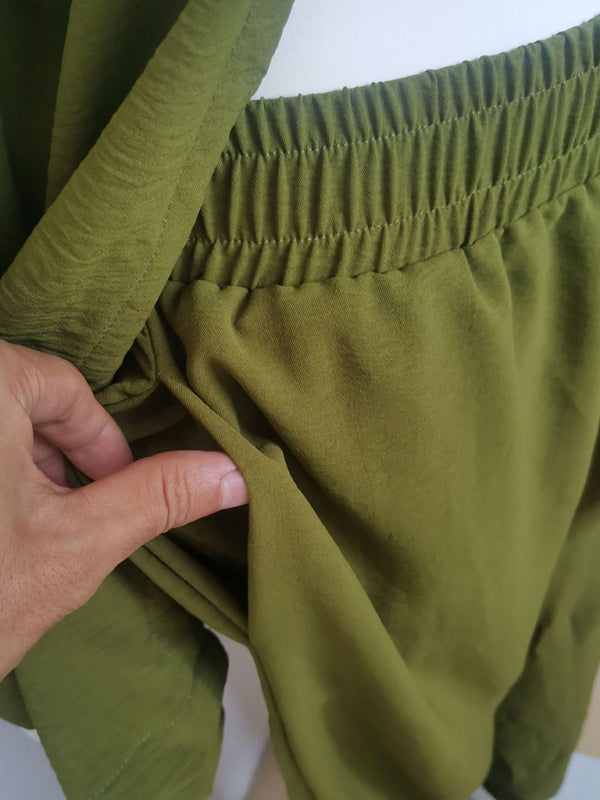 WW | Neue Baumwoll Und Leinenanzug Strickjacke Langärmliges Oberteil Tasche Weit Geschnittene Hose Zweiteiler Satz
