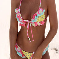 WW | Spitze Sexy Zweiteiliger Dreieck Bikini Druck Badeanzug Set