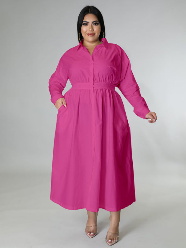 WW | Blaues Langarm Hemd Kleid Mit Knöpfen
