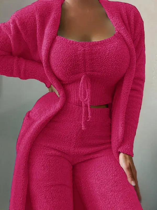 WW | Neue Mode Plüsch Krawatten Camisole Jacke Hose 3-teiliges Anzug