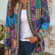 WW | Lässige retro Baumwolle und Leinen bedruckte lockere langärmelige Cardiganjacke