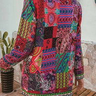 WW | Lässige retro Baumwolle und Leinen bedruckte lockere langärmelige Cardiganjacke