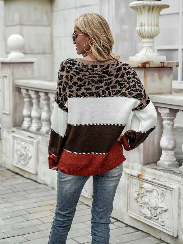 WW | Damenpullover mit Leopardenmuster und Farbflächen
