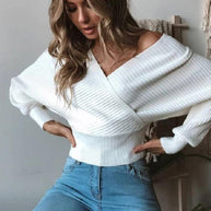 WW | Damen taillierter Off-Shoulder langärmliger Pullover Strickware