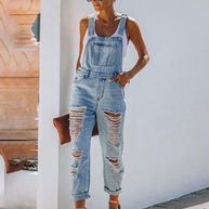 WW | Neuer Stil Lässiger Pendler Zerrissener Mid Waist Denim Overall