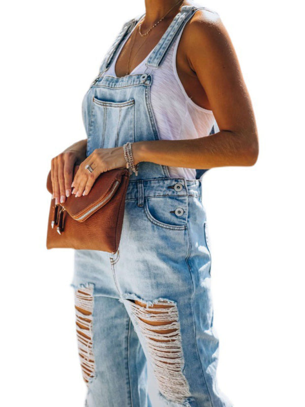 WW | Neuer Stil Lässiger Pendler Zerrissener Mid Waist Denim Overall