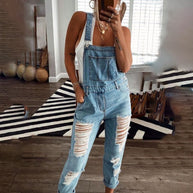 WW | Neuer Stil Lässiger Pendler Zerrissener Mid Waist Denim Overall