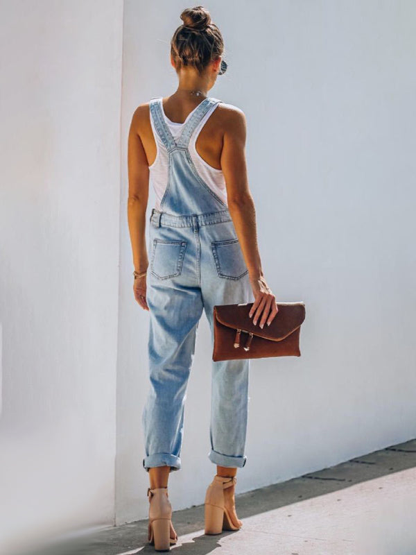 W&W Mode | Neuer Stil Lässiger Pendler Zerrissener Mid Waist Denim Overall