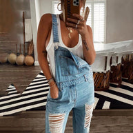 WW | Neuer Stil Lässiger Pendler Zerrissener Mid Waist Denim Overall