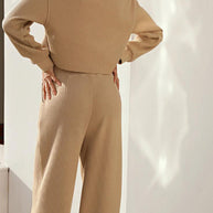 WW | Damen Zweiteiler Rundhals Langarm Weite Beine Hose
