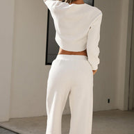 WW | Damen Zweiteiler Rundhals Langarm Weite Beine Hose