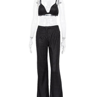 WW | Neue Camisole, schmal gerade High-Waist-Hosen, sexy Paillettenjacke Anzug Set (drei-teiliges Set)