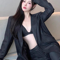 WW | Neue Camisole, schmal gerade High-Waist-Hosen, sexy Paillettenjacke Anzug Set (drei-teiliges Set)