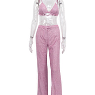 WW | Neue Camisole, schmal gerade High-Waist-Hosen, sexy Paillettenjacke Anzug Set (drei-teiliges Set)