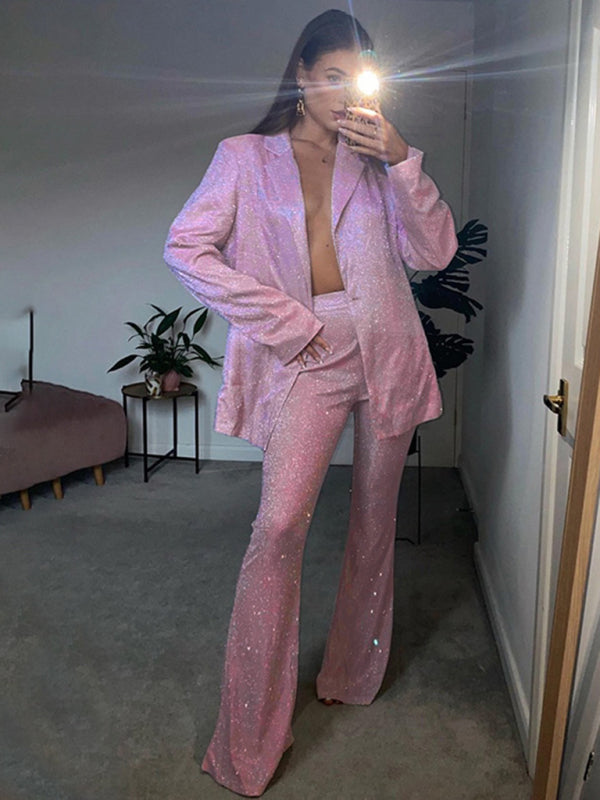W&W Mode | Neue Camisole, schmal gerade High-Waist-Hosen, sexy Paillettenjacke Anzug Set (drei-teiliges Set)
