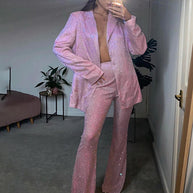 WW | Neue Camisole, schmal gerade High-Waist-Hosen, sexy Paillettenjacke Anzug Set (drei-teiliges Set)