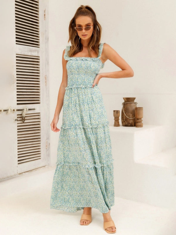 WW | Damen neue kleine Blumenmuster frisches und süßes brustumwickeltes Kleid
