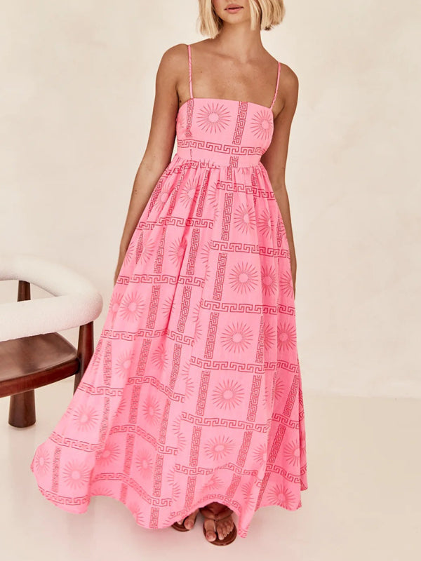 WW | Damenmode bedrucktes personalisiertes rückseitiges hohles Trägerkleid